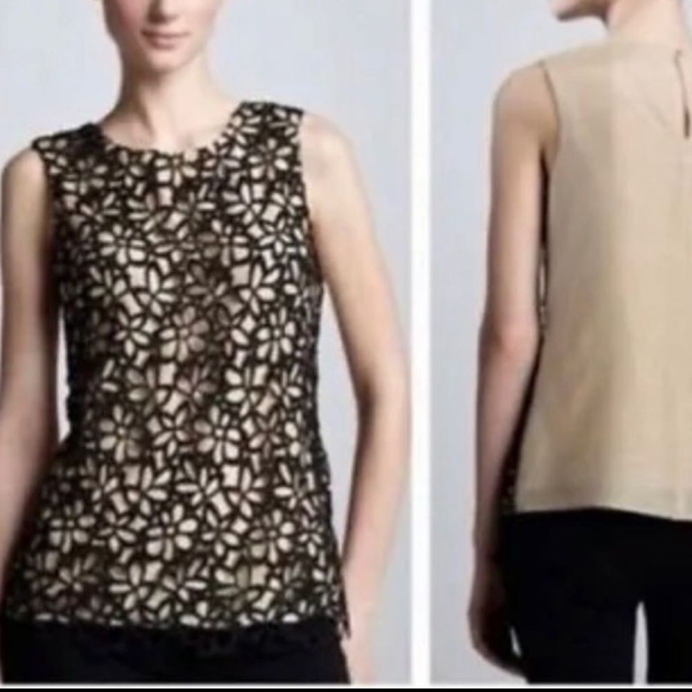 NWT Lela Rose Guipure Black Nude lace Overlay Sleeveless Whimsigoth Top S